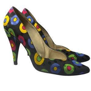 Stuart Weitzman Colorful Polka Dot printed silk heels 7B/M Vintage